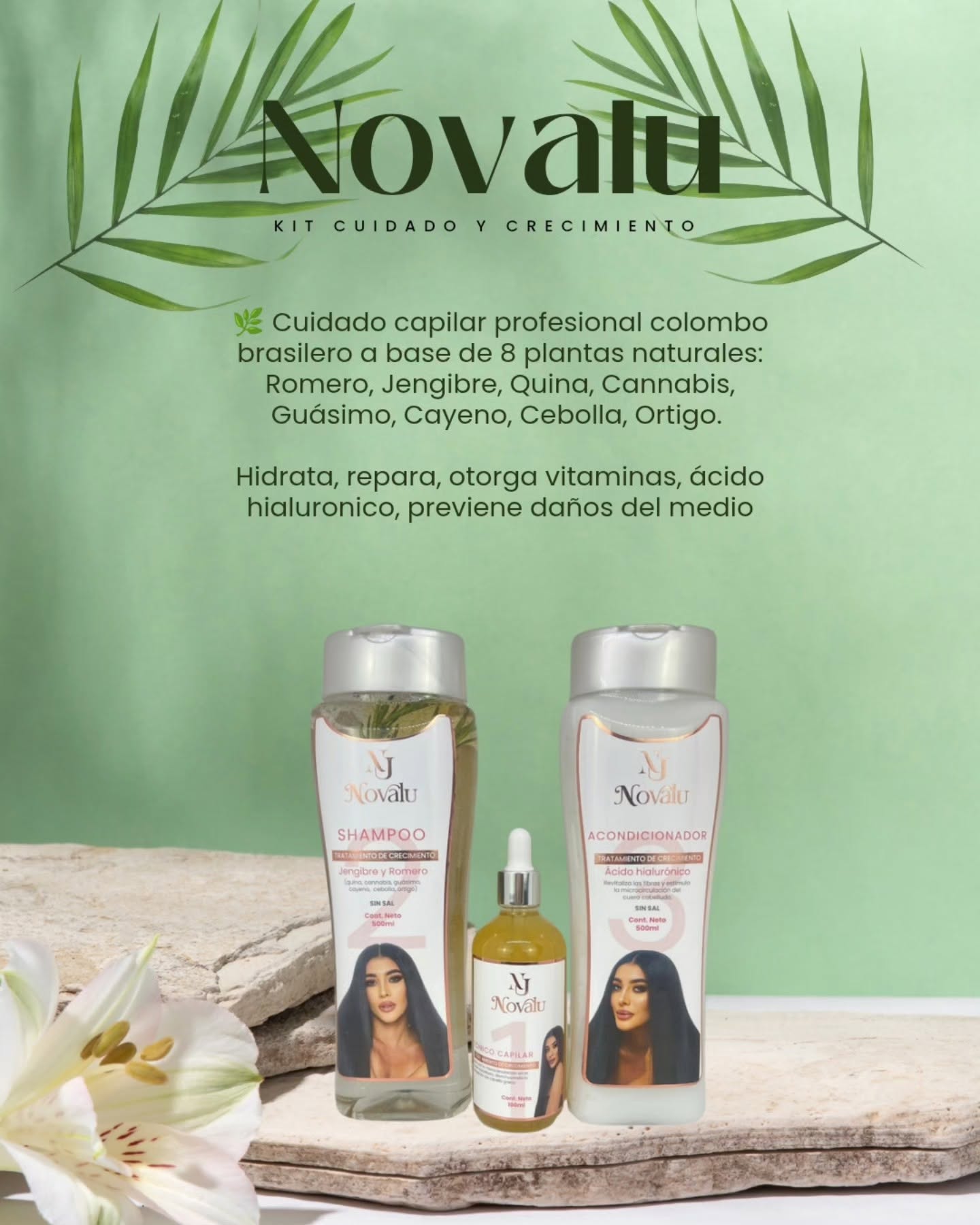 Kit Cuidado y Crecimiento NOVALU — Tónico, Shampoo y Acondicionador